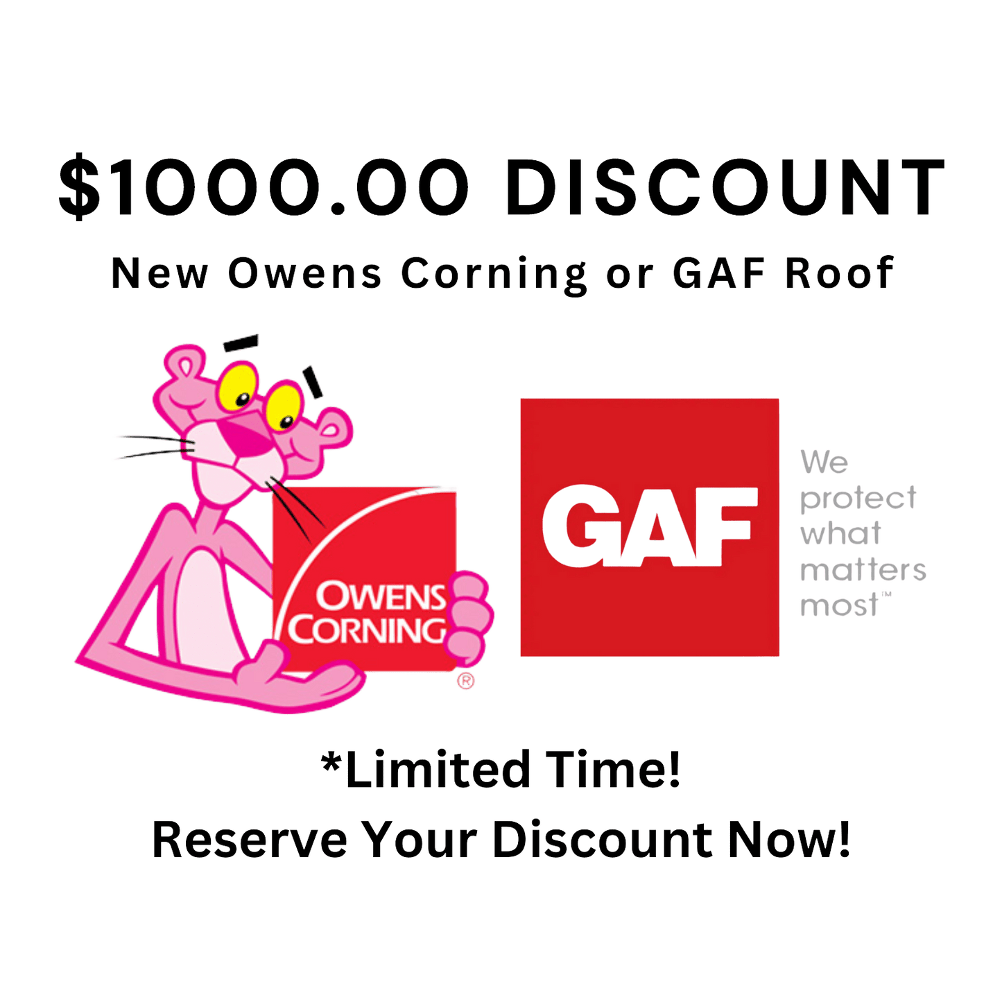 $1000.00 DISCOUNT on any New Owens Corning or GAF Roof Installation! and Get a Free 50 - Year Warranty! Add to Cart and Check Out Free to Reserve Today! - Sunlove Solar